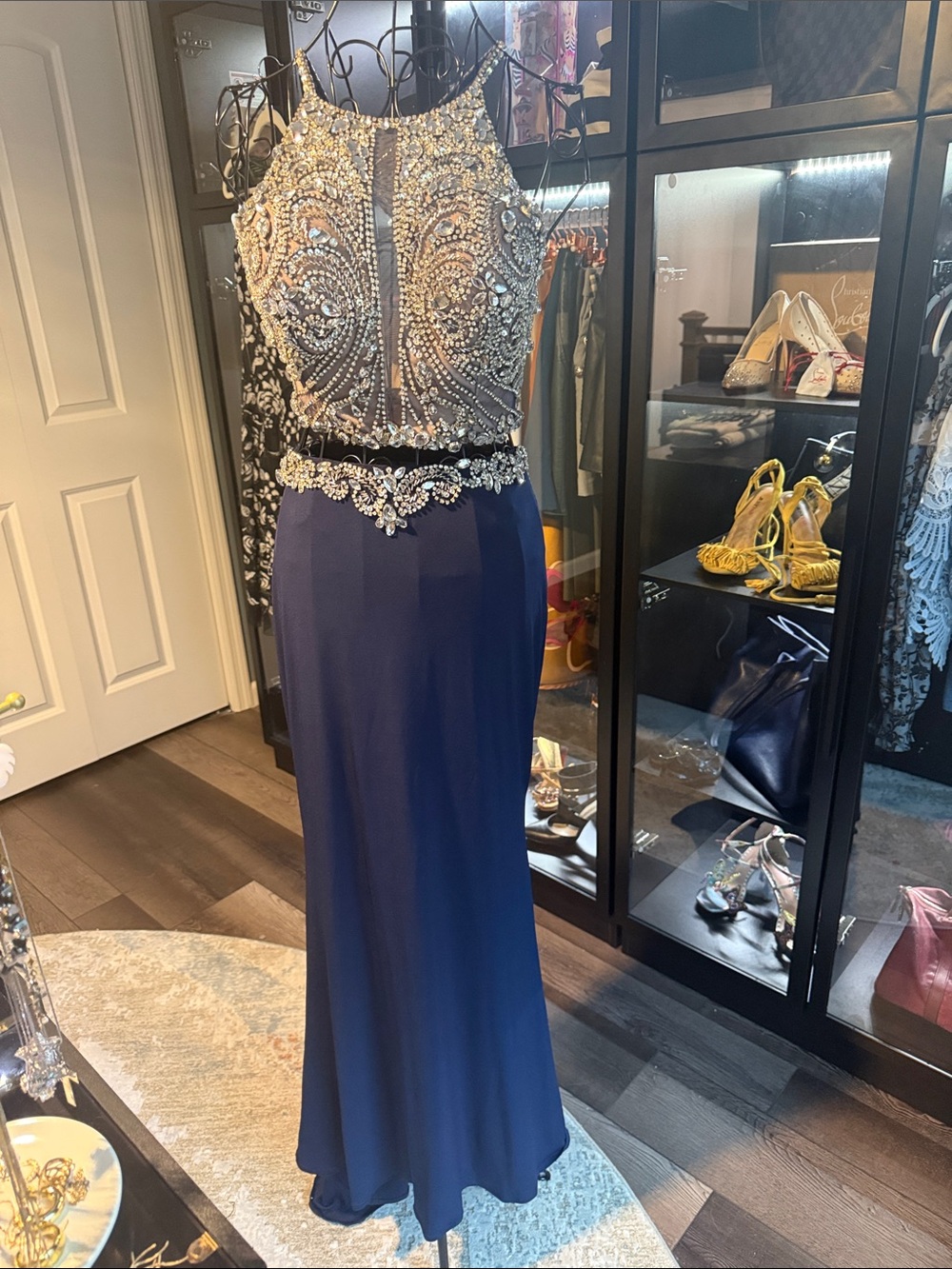 Jovani Navy Crystal Two Piece Formal Gown